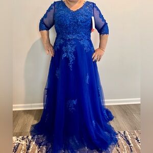 Plus Size Blue Dress Lace Dress